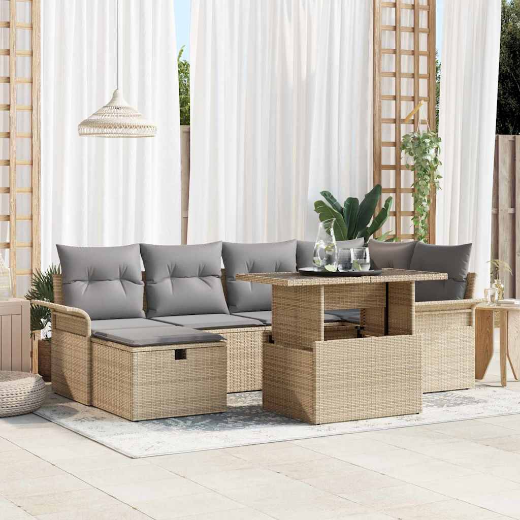 Tuinbankenset 7 st Beige poly rattan is nu te koop bij PeponiXL, paradijselijk wonen!