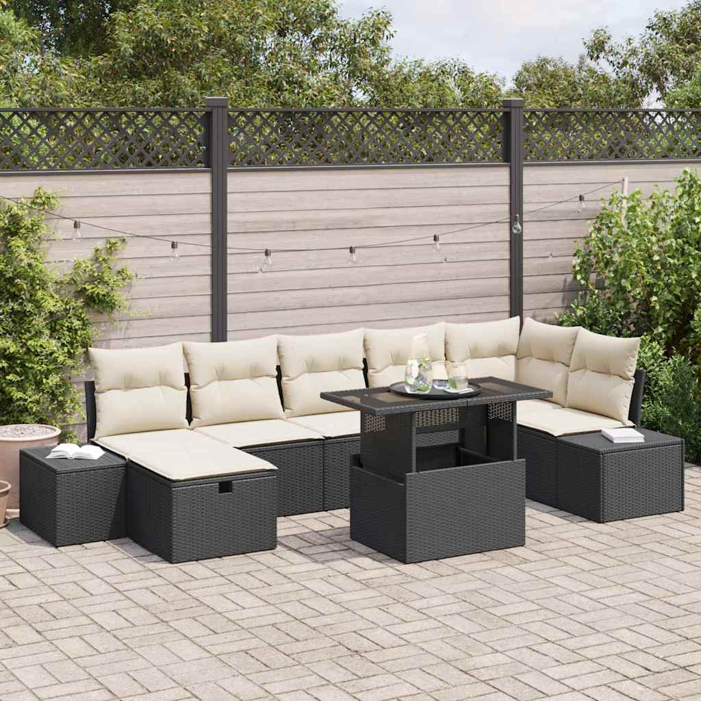 Tuin Sofa Set met kussen met opslag 8 pcs Zwart Poly riet is nu te koop bij PeponiXL, paradijselijk wonen!