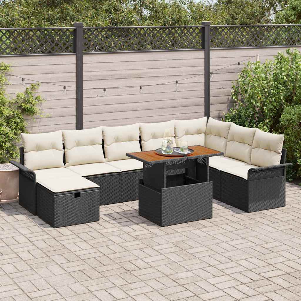 Tuinbankenset 9 st Zwart poly rattan is nu te koop bij PeponiXL, paradijselijk wonen!