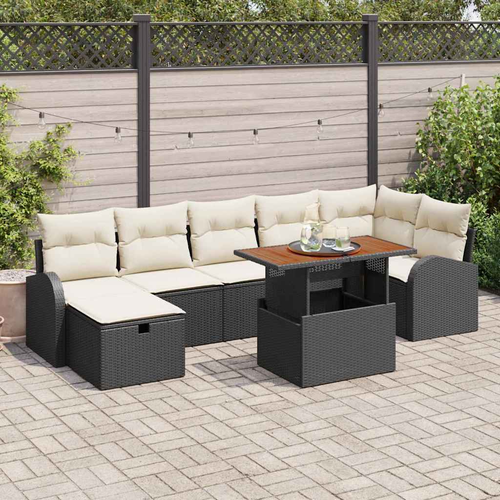 Tuinbankenset met kussen met opslag 8 pcs Zwart poly rattan is nu te koop bij PeponiXL, paradijselijk wonen!