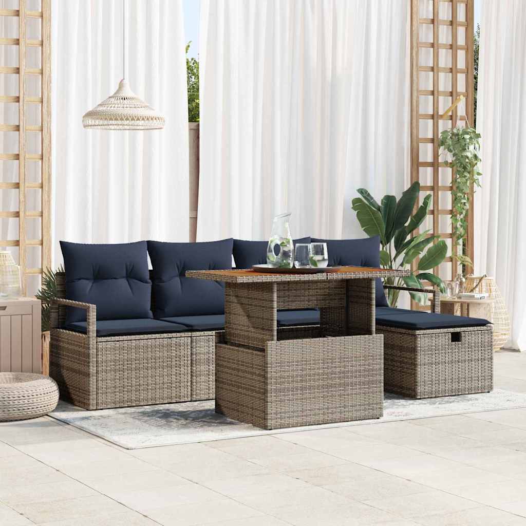 Tuinbankenset met kussen met opslag 6 pcs Grijs poly rattan is nu te koop bij PeponiXL, paradijselijk wonen!