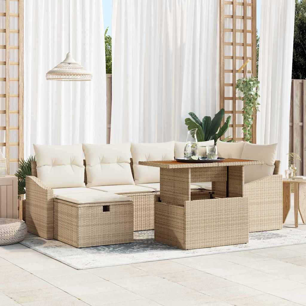 Tuinbankenset met kussen met opslag 7 pcs Beige poly rattan is nu te koop bij PeponiXL, paradijselijk wonen!