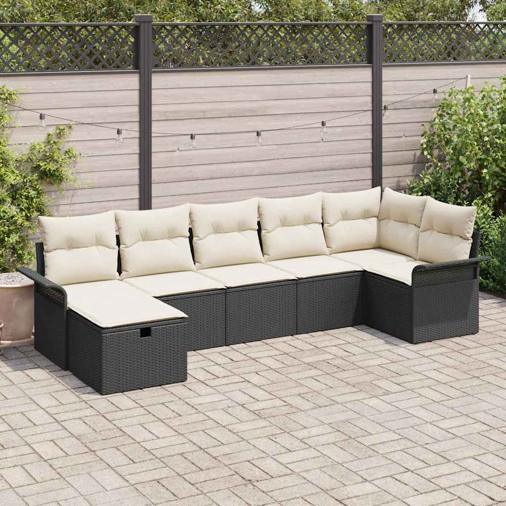 Tuin Sofa Set met kussen met opslag 7 pcs Zwart Poly riet is nu te koop bij PeponiXL, paradijselijk wonen!