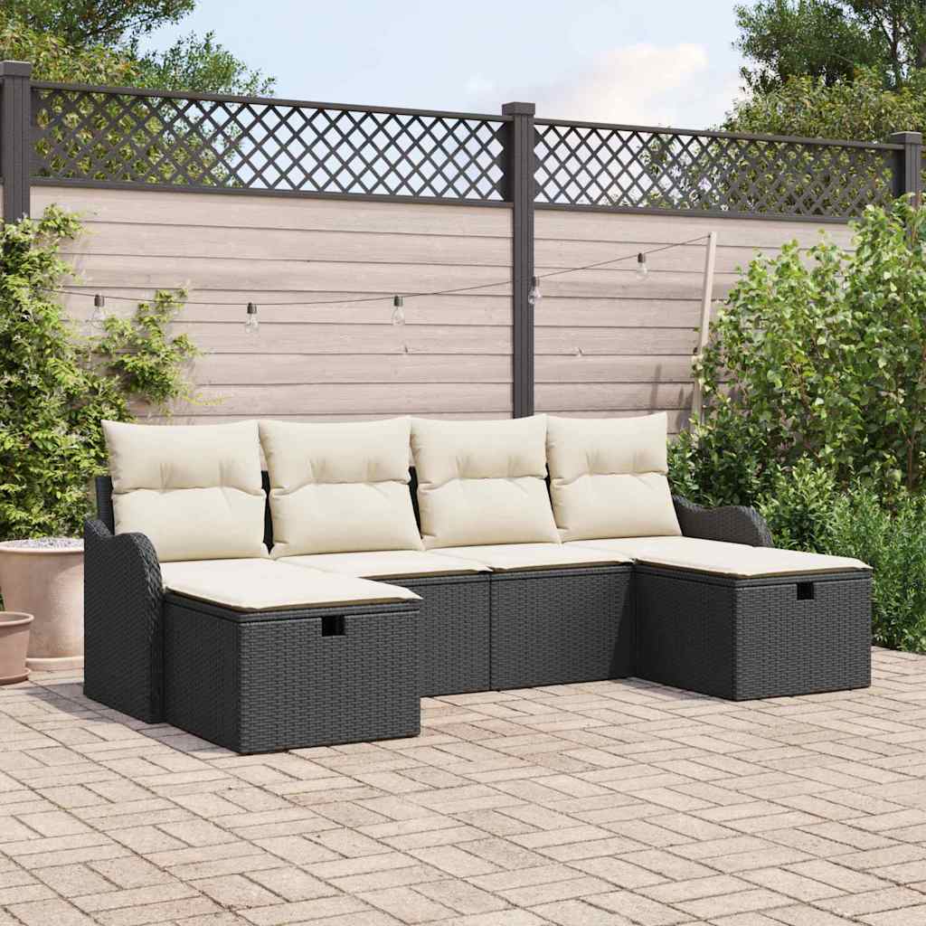 Tuin Sofa Set met kussen met opslag 6 pcs Zwart Poly riet is nu te koop bij PeponiXL, paradijselijk wonen!