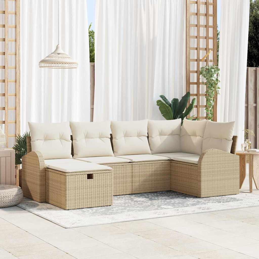 Tuin Sofa Set met kussen met opslag 6 pcs Beige Poly riet is nu te koop bij PeponiXL, paradijselijk wonen!