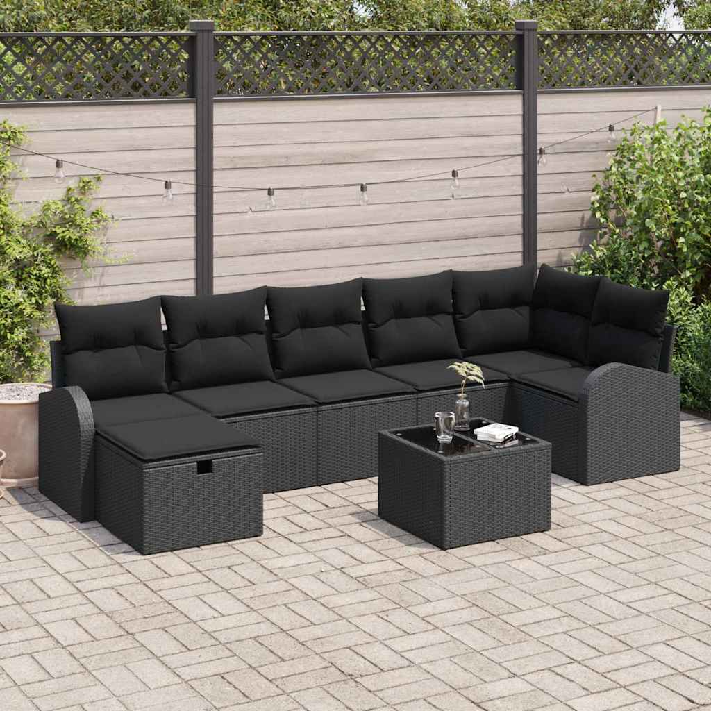 Tuin Sofa Set met kussen met opslag 8 pcs Zwart Poly riet is nu te koop bij PeponiXL, paradijselijk wonen!