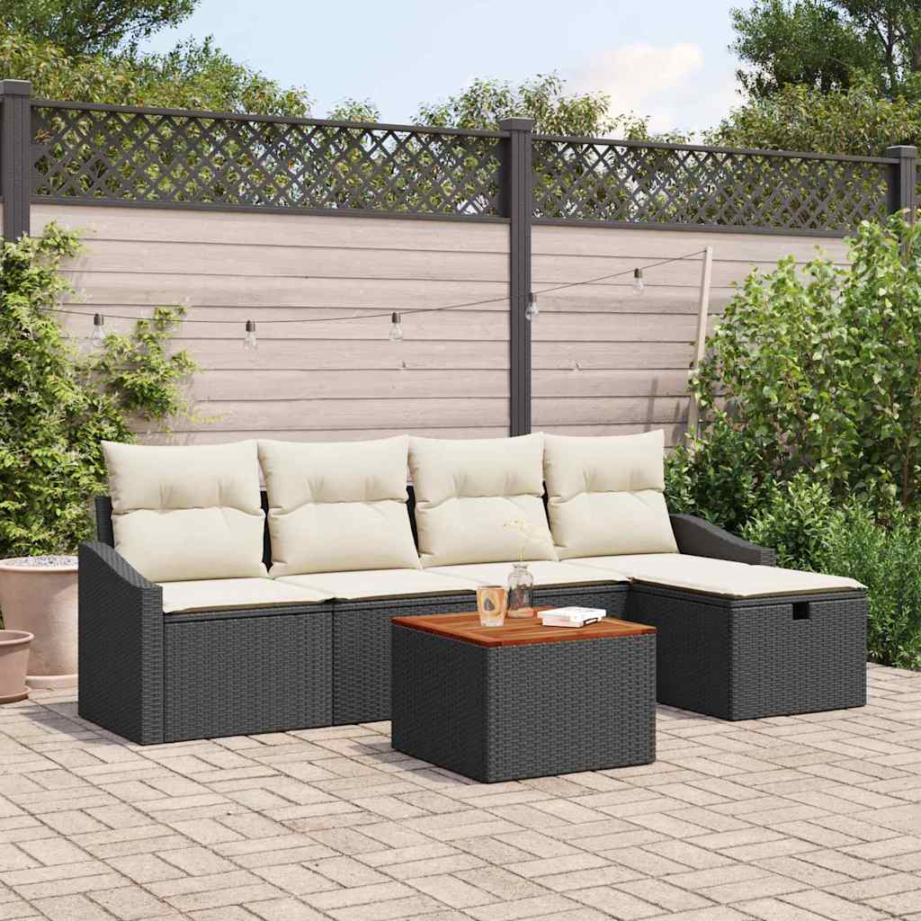 Tuinbankenset met kussen met opslag 6 pcs Zwart Poly riet is nu te koop bij PeponiXL, paradijselijk wonen!