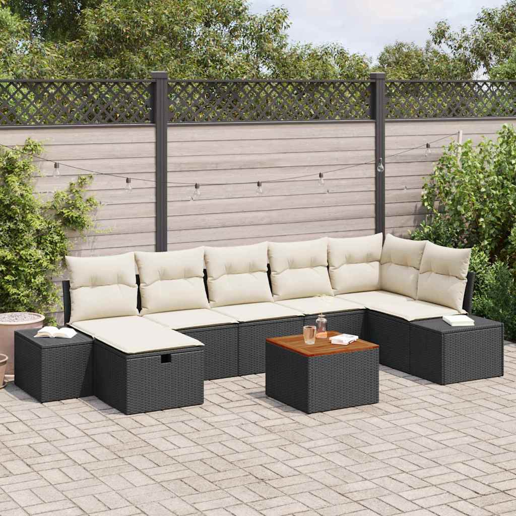 Tuinbankenset met kussen met opslag 8 pcs Zwart Poly riet is nu te koop bij PeponiXL, paradijselijk wonen!