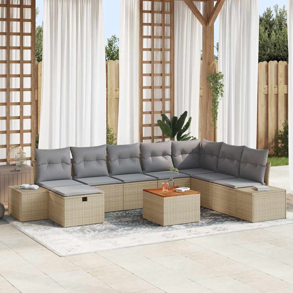 Tuinbankenset 9 st Beige Poly riet is nu te koop bij PeponiXL, paradijselijk wonen!