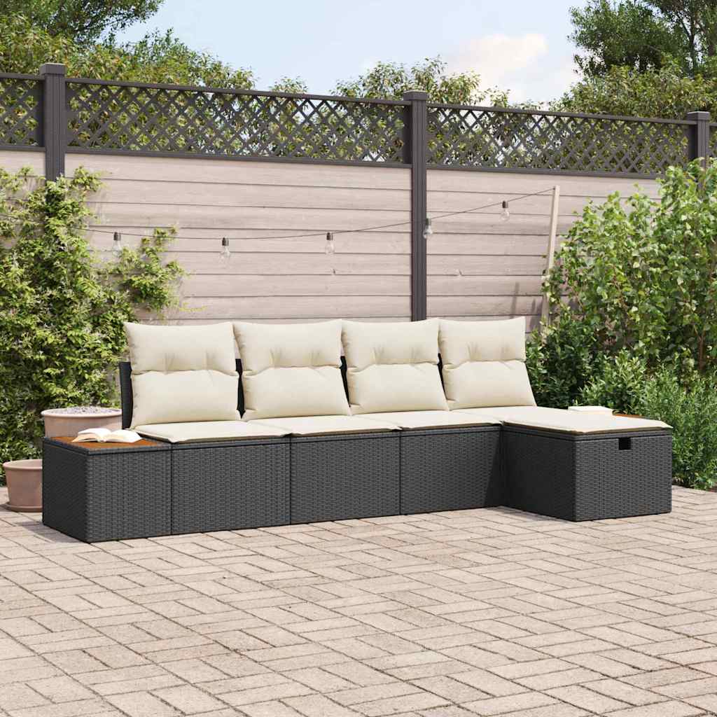 Tuin Sofa Set met kussen 5 pcs Zwart Poly riet is nu te koop bij PeponiXL, paradijselijk wonen!