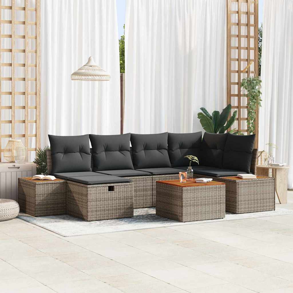 Tuin Sofa Set 7 st Grijs poly rattan is nu te koop bij PeponiXL, paradijselijk wonen!
