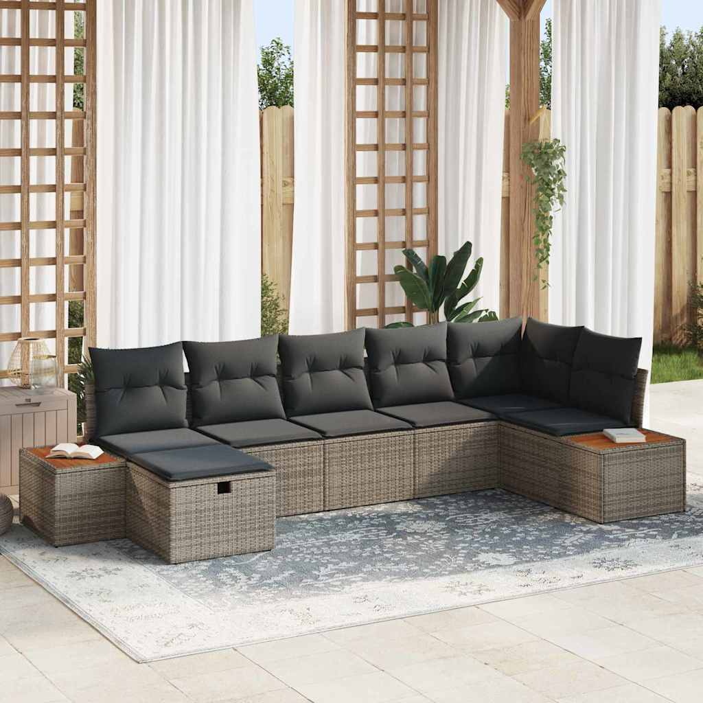 Tuin Sofa Set met kussen 7 pcs Grijs Poly riet is nu te koop bij PeponiXL, paradijselijk wonen!
