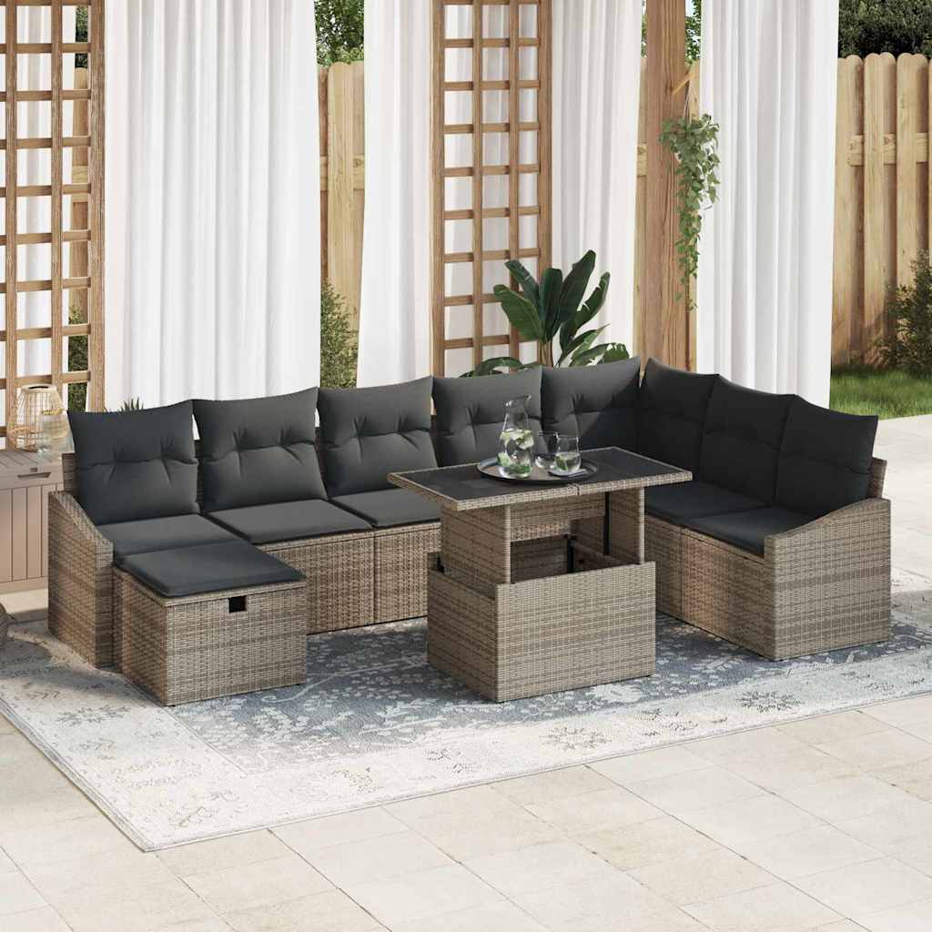 Tuin Sofa Set 9 pcs Grijs poly rattan is nu te koop bij PeponiXL, paradijselijk wonen!