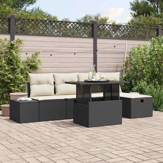 Tuin Sofa Set 6 pcs Zwart poly rattan is nu te koop bij PeponiXL, paradijselijk wonen!