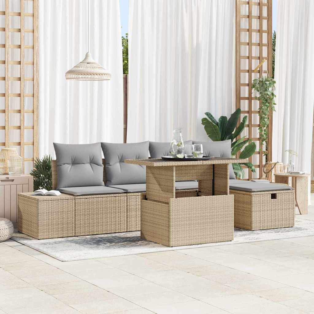 Tuin Sofa Set 6 st Beige poly rattan is nu te koop bij PeponiXL, paradijselijk wonen!