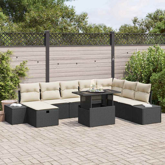 Tuin Sofa Set 9 pcs Zwart poly rattan is nu te koop bij PeponiXL, paradijselijk wonen!