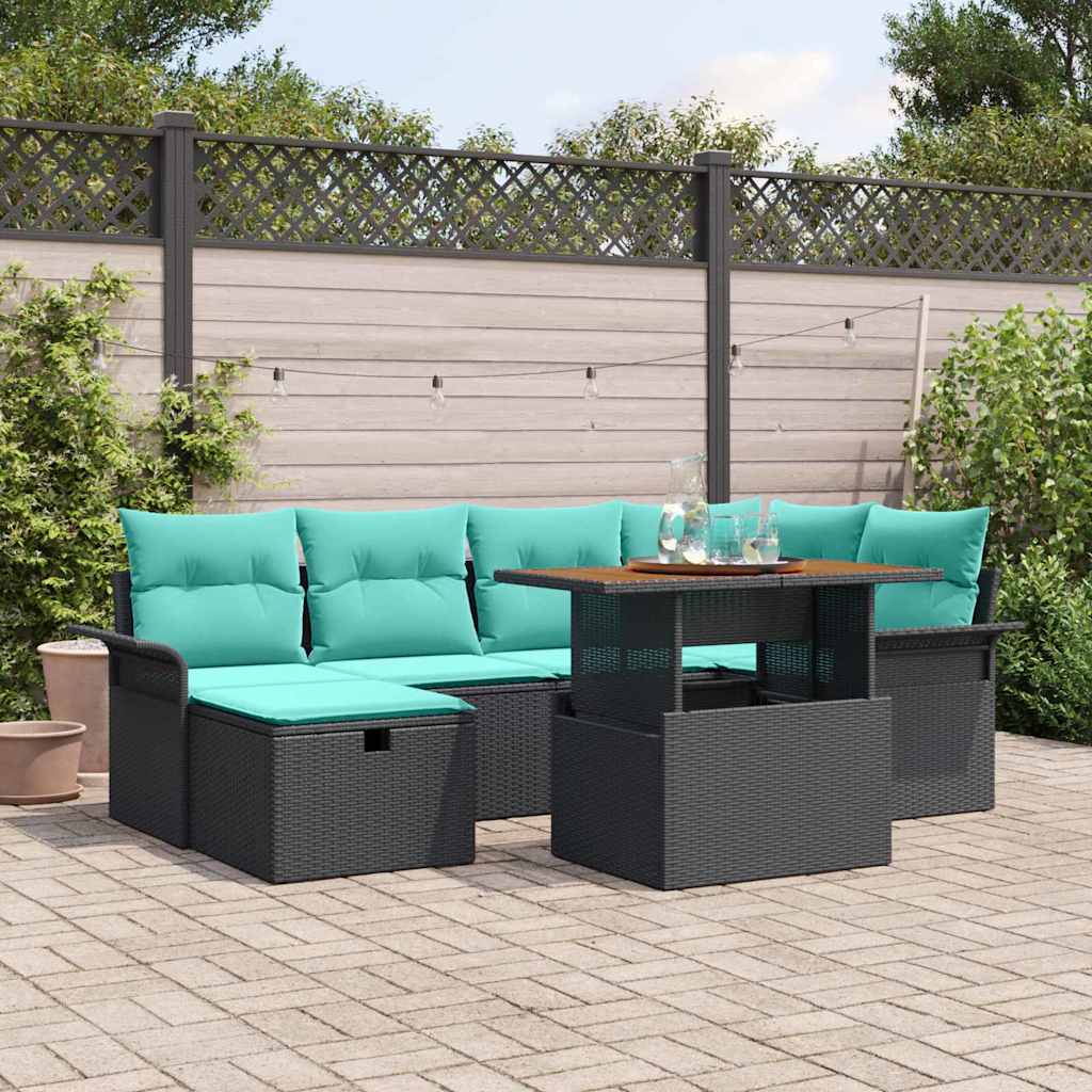 Tuin Sofa Set 7 pcs Zwart poly rattan is nu te koop bij PeponiXL, paradijselijk wonen!
