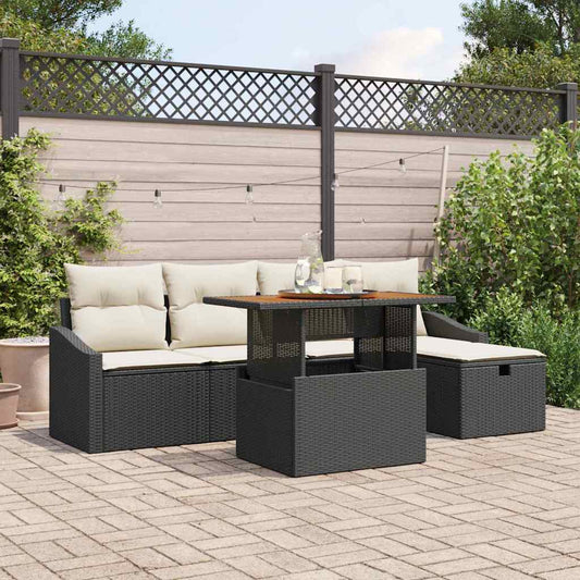 Tuin Sofa Set 6 pcs Zwart poly rattan is nu te koop bij PeponiXL, paradijselijk wonen!
