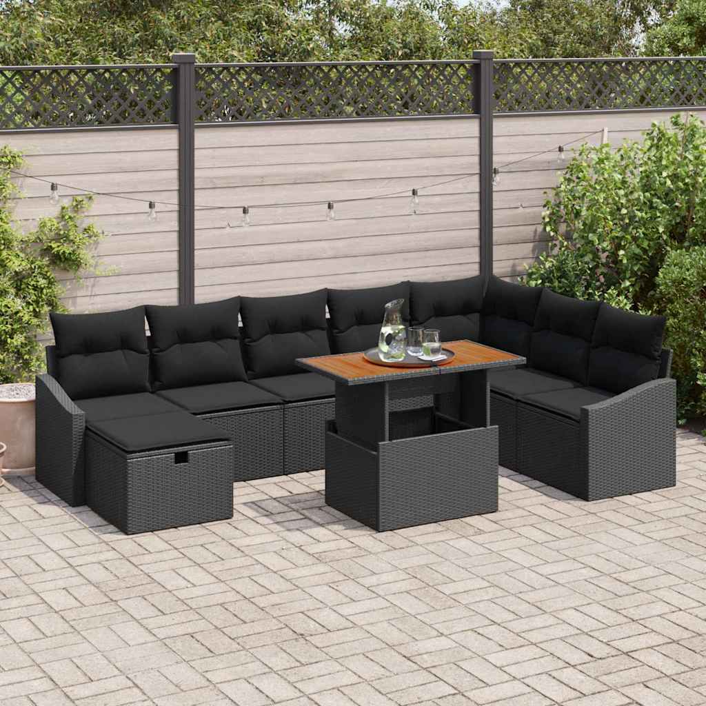 Tuin Sofa Set 9 pcs Zwart poly rattan is nu te koop bij PeponiXL, paradijselijk wonen!