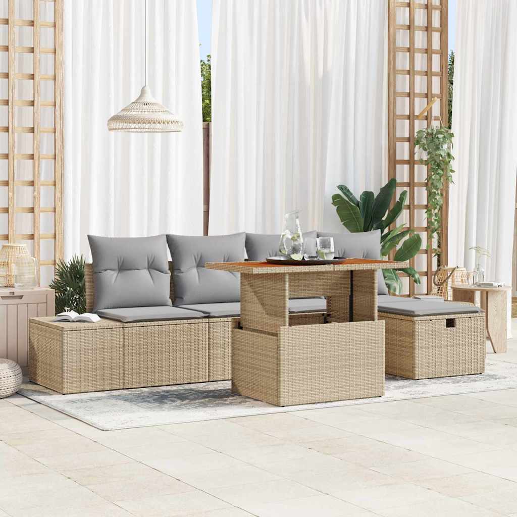 Tuin Sofa Set 6 st Beige poly rattan is nu te koop bij PeponiXL, paradijselijk wonen!