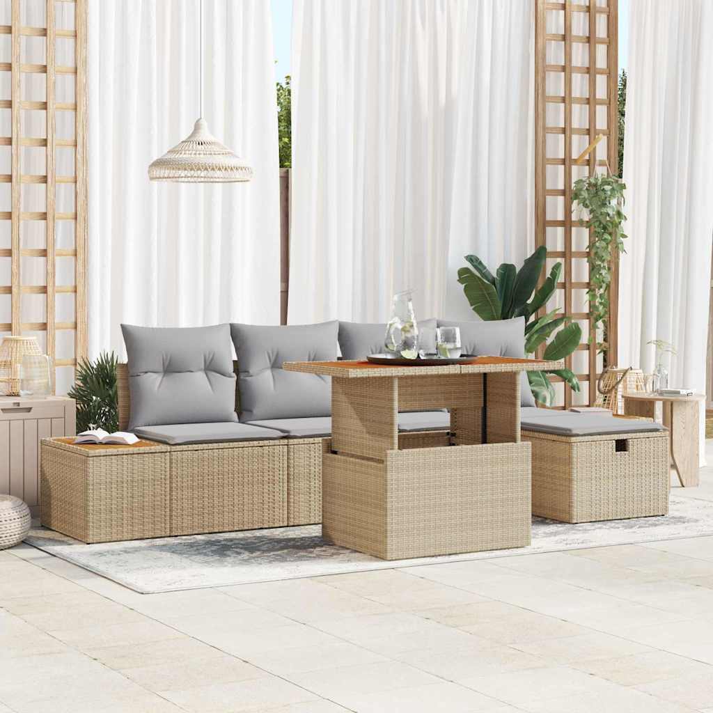 Tuin Sofa Set 6 st Beige poly rattan is nu te koop bij PeponiXL, paradijselijk wonen!
