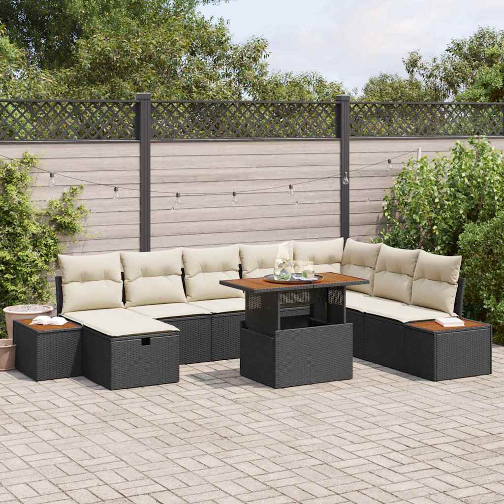 Tuinbankenset met kussen met opslag 9 pcs Zwart poly rattan is nu te koop bij PeponiXL, paradijselijk wonen!