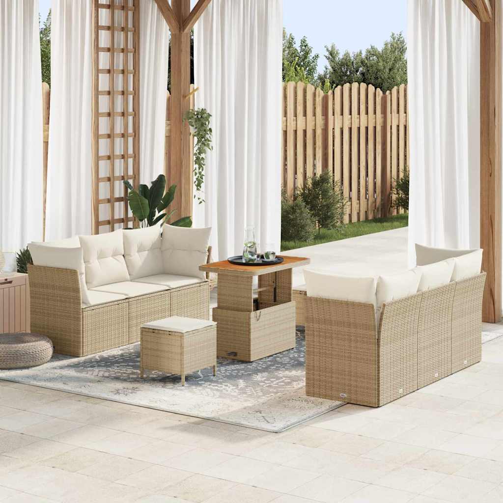 Tuin Sofa Set 9 pcs Beige poly rattan is nu te koop bij PeponiXL, paradijselijk wonen!