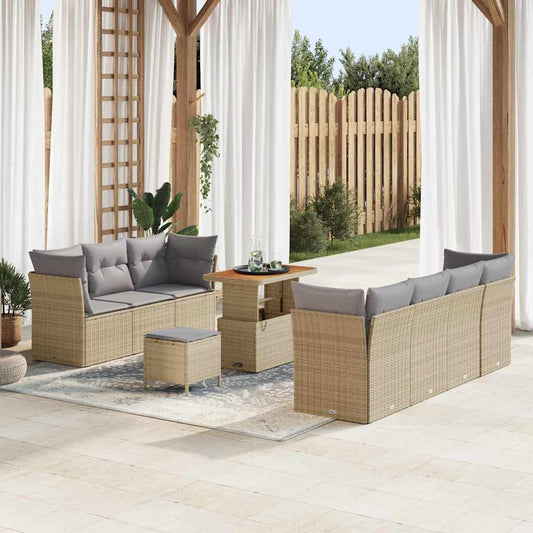 Tuinbankenset 10 pcs Beige poly rattan is nu te koop bij PeponiXL, paradijselijk wonen!