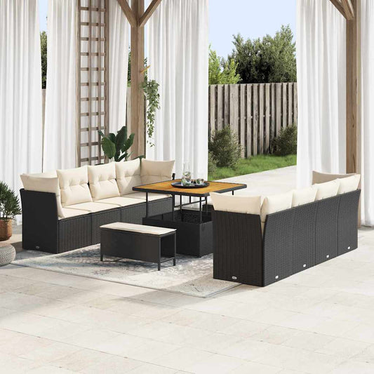 Tuinbankenset 11 pcs Zwart poly rattan is nu te koop bij PeponiXL, paradijselijk wonen!