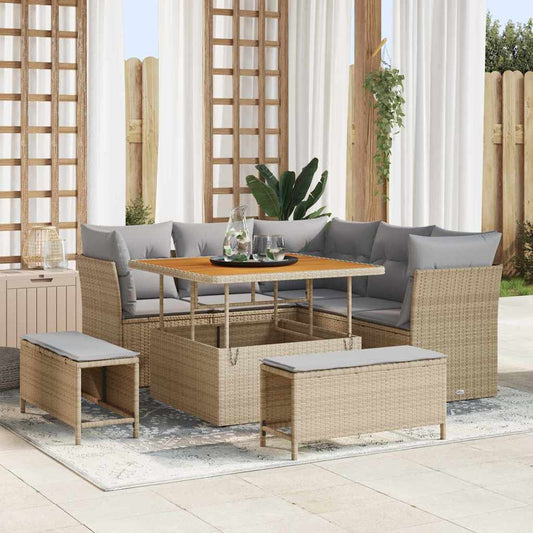 Tuinbankenset 8 pcs Beige poly rattan is nu te koop bij PeponiXL, paradijselijk wonen!