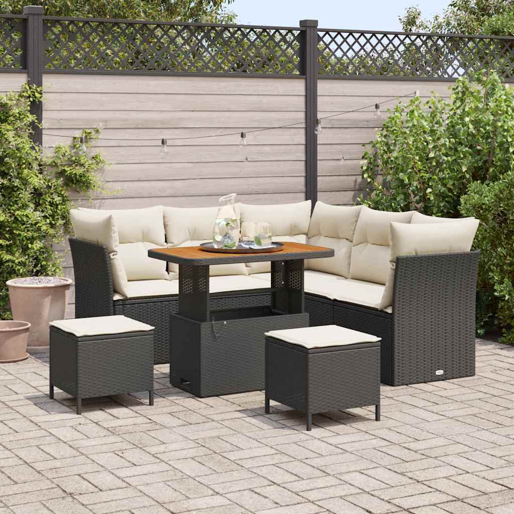Tuinbankenset 8 st Zwart poly rattan is nu te koop bij PeponiXL, paradijselijk wonen!