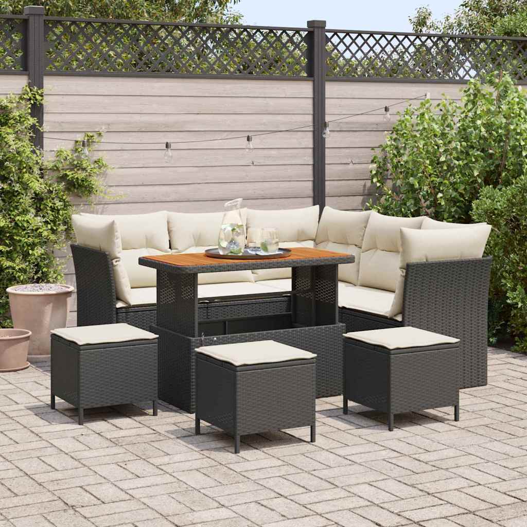 Tuinbankenset 9 st Zwart poly rattan is nu te koop bij PeponiXL, paradijselijk wonen!
