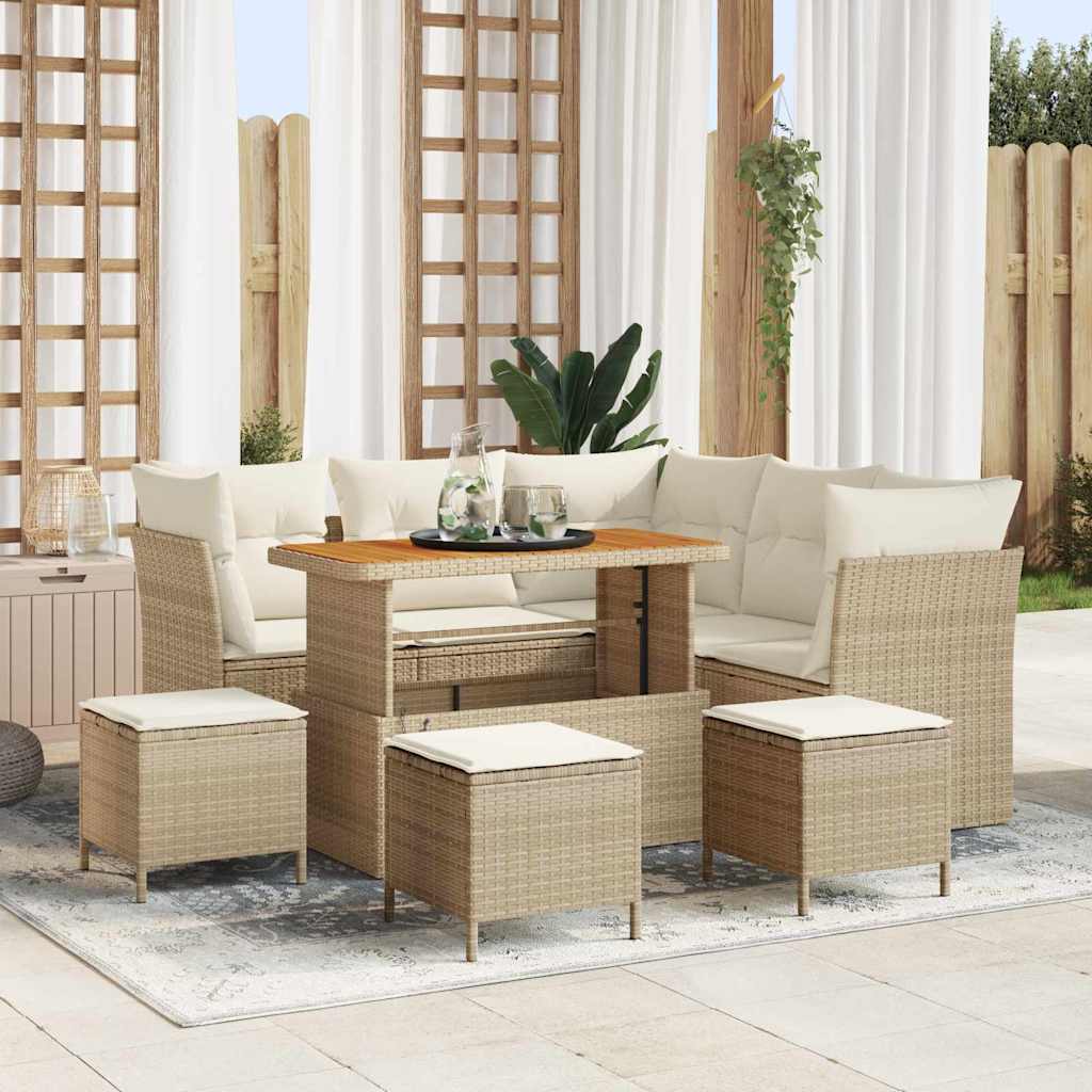 Tuinbankenset 9 pcs Beige poly rattan is nu te koop bij PeponiXL, paradijselijk wonen!