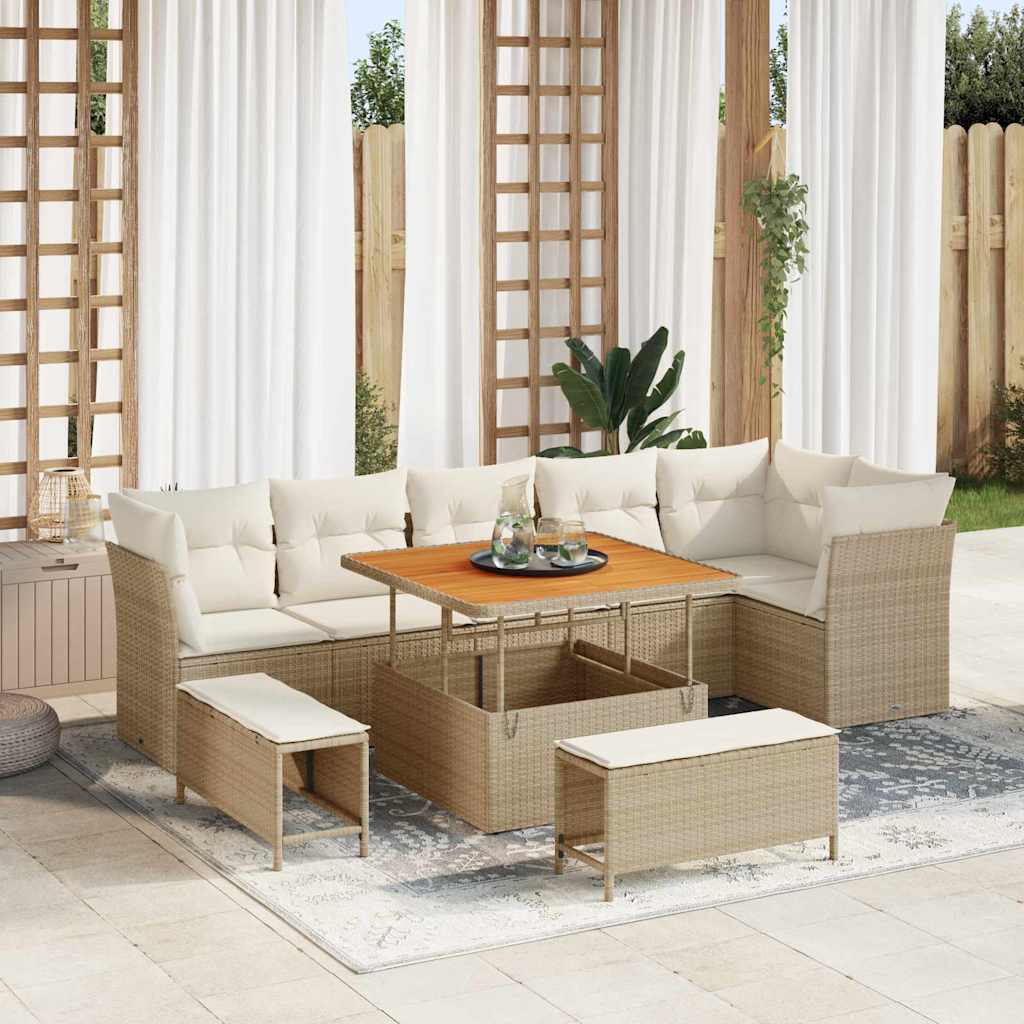 Tuinbankenset 9 st Beige poly rattan is nu te koop bij PeponiXL, paradijselijk wonen!