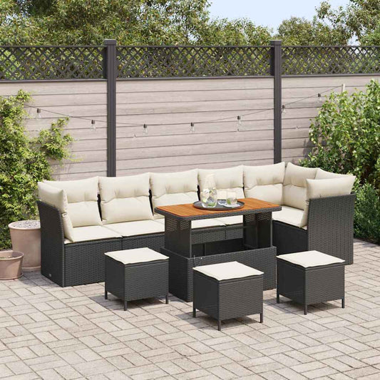 Tuinbankenset 10 pcs Zwart poly rattan is nu te koop bij PeponiXL, paradijselijk wonen!