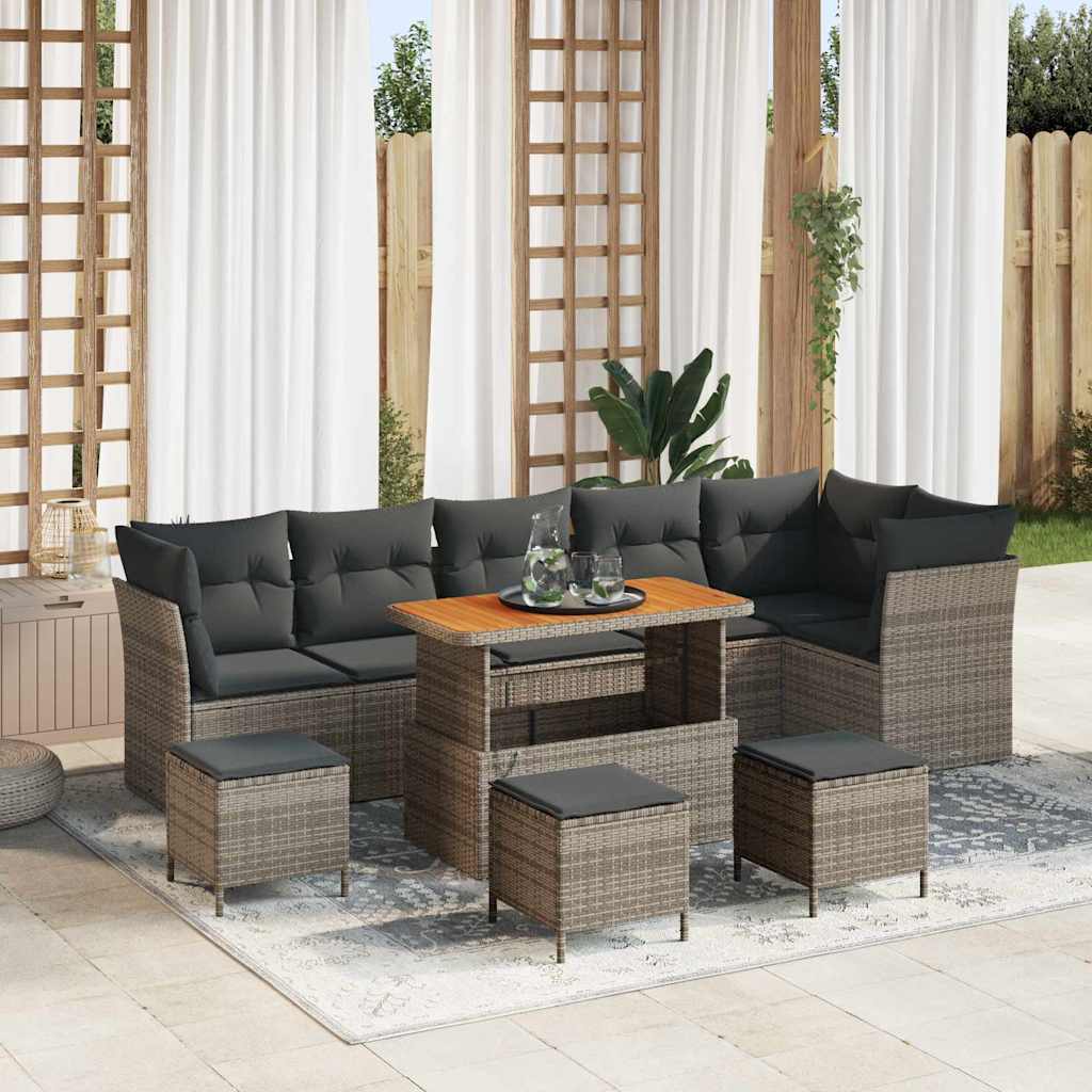 Tuinbankenset 10 pcs Grijs poly rattan is nu te koop bij PeponiXL, paradijselijk wonen!