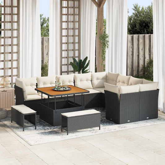 Tuinbankenset 12 pcs Zwart poly rattan is nu te koop bij PeponiXL, paradijselijk wonen!