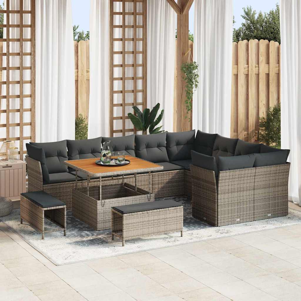 Tuinbankenset 12 pcs Grijs poly rattan is nu te koop bij PeponiXL, paradijselijk wonen!