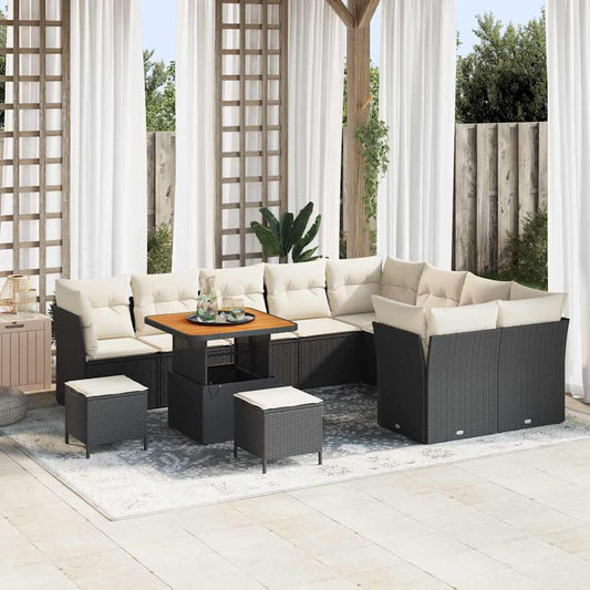 Tuinbankenset 12 pcs Zwart poly rattan is nu te koop bij PeponiXL, paradijselijk wonen!