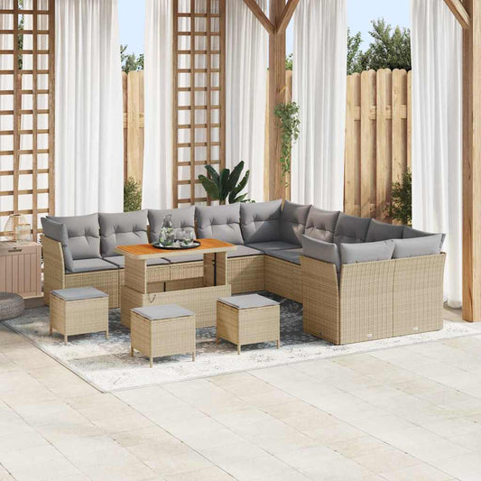 Tuinbankenset 14 pcs Beige poly rattan is nu te koop bij PeponiXL, paradijselijk wonen!