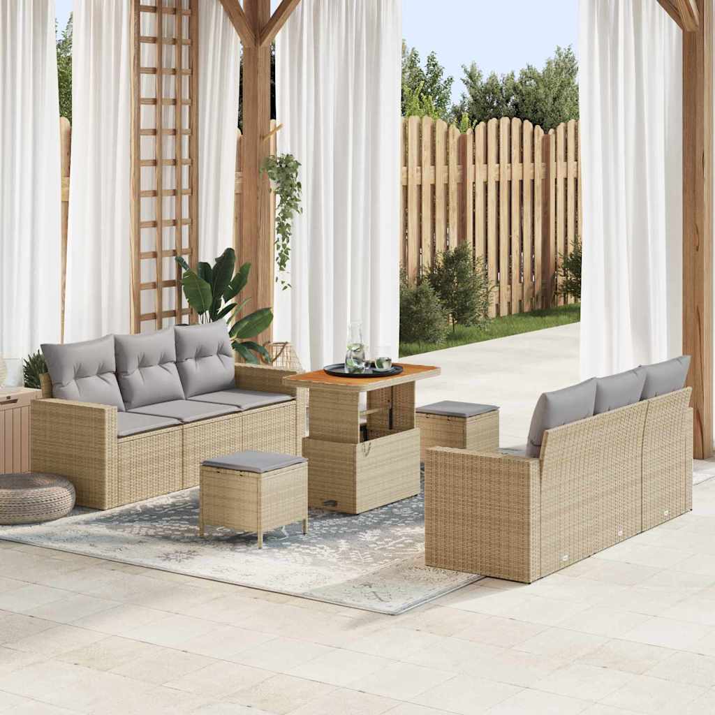 Tuin Sofa Set 9 pcs Beige poly rattan is nu te koop bij PeponiXL, paradijselijk wonen!