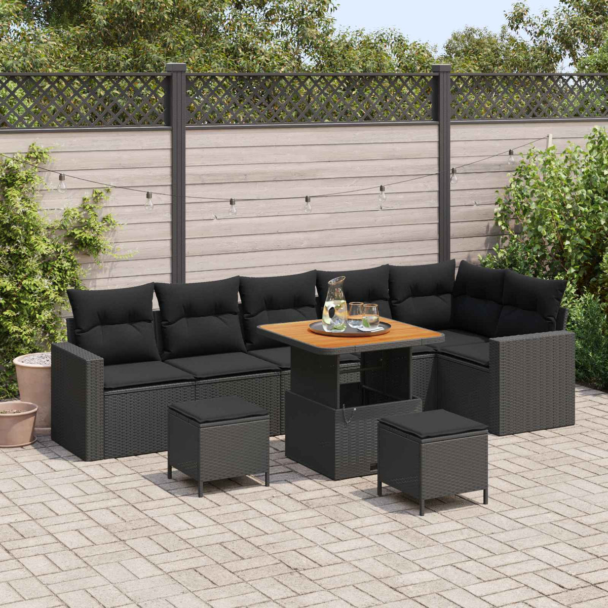 Tuinbankenset 9 pcs Zwart poly rattan is nu te koop bij PeponiXL, paradijselijk wonen!