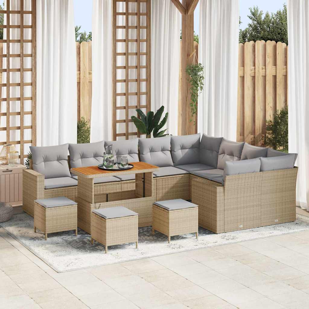 Tuinbankenset 13 pcs Beige poly rattan is nu te koop bij PeponiXL, paradijselijk wonen!