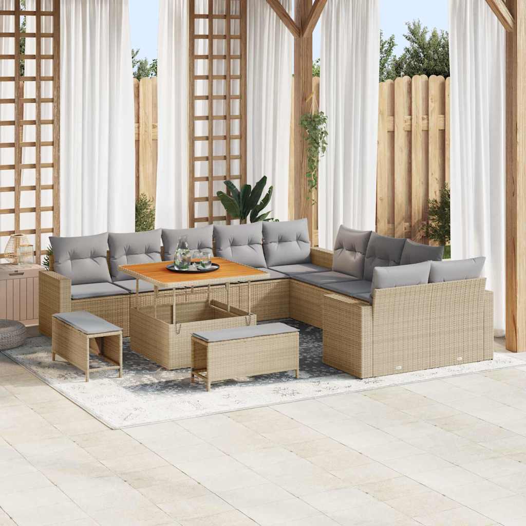 Tuinbankenset 13 pcs Beige poly rattan is nu te koop bij PeponiXL, paradijselijk wonen!