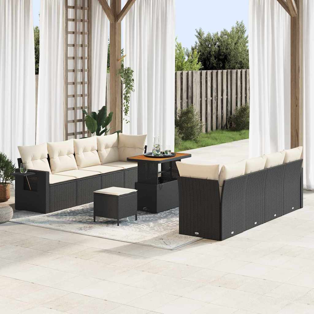 Tuin Sofa Set met kussen 11 pcs Zwart Poly riet is nu te koop bij PeponiXL, paradijselijk wonen!