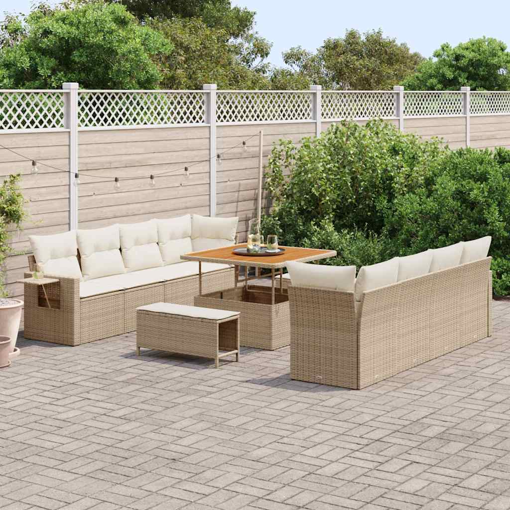 Tuin Sofa Set met opslag 11 pcs Beige Poly riet is nu te koop bij PeponiXL, paradijselijk wonen!