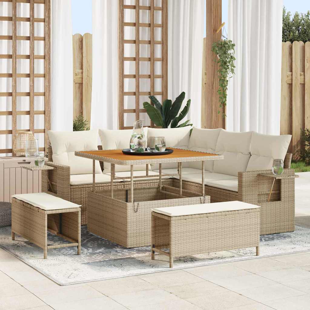 Tuin Sofa Set met kussen 8 pcs Beige poly rattan is nu te koop bij PeponiXL, paradijselijk wonen!