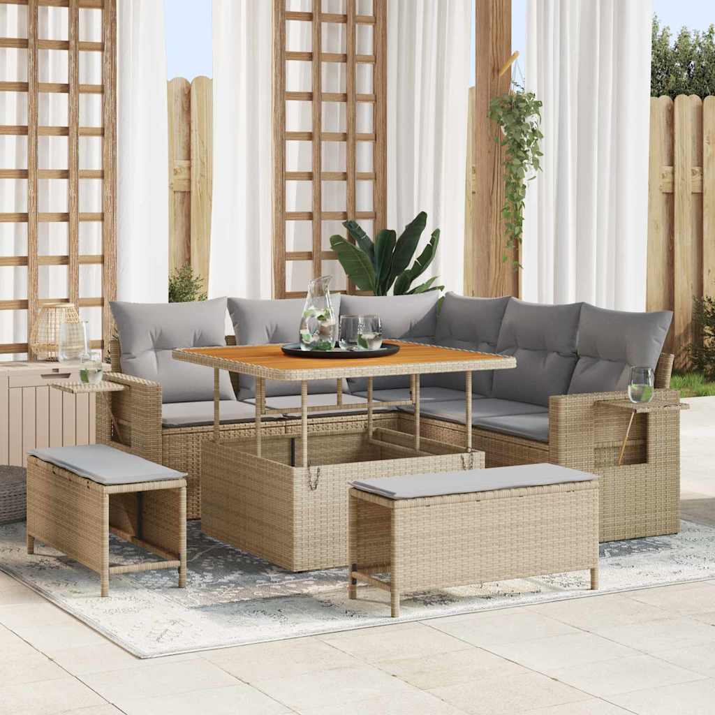 Tuin Sofa Set met kussen 8 pcs Beige poly rattan is nu te koop bij PeponiXL, paradijselijk wonen!