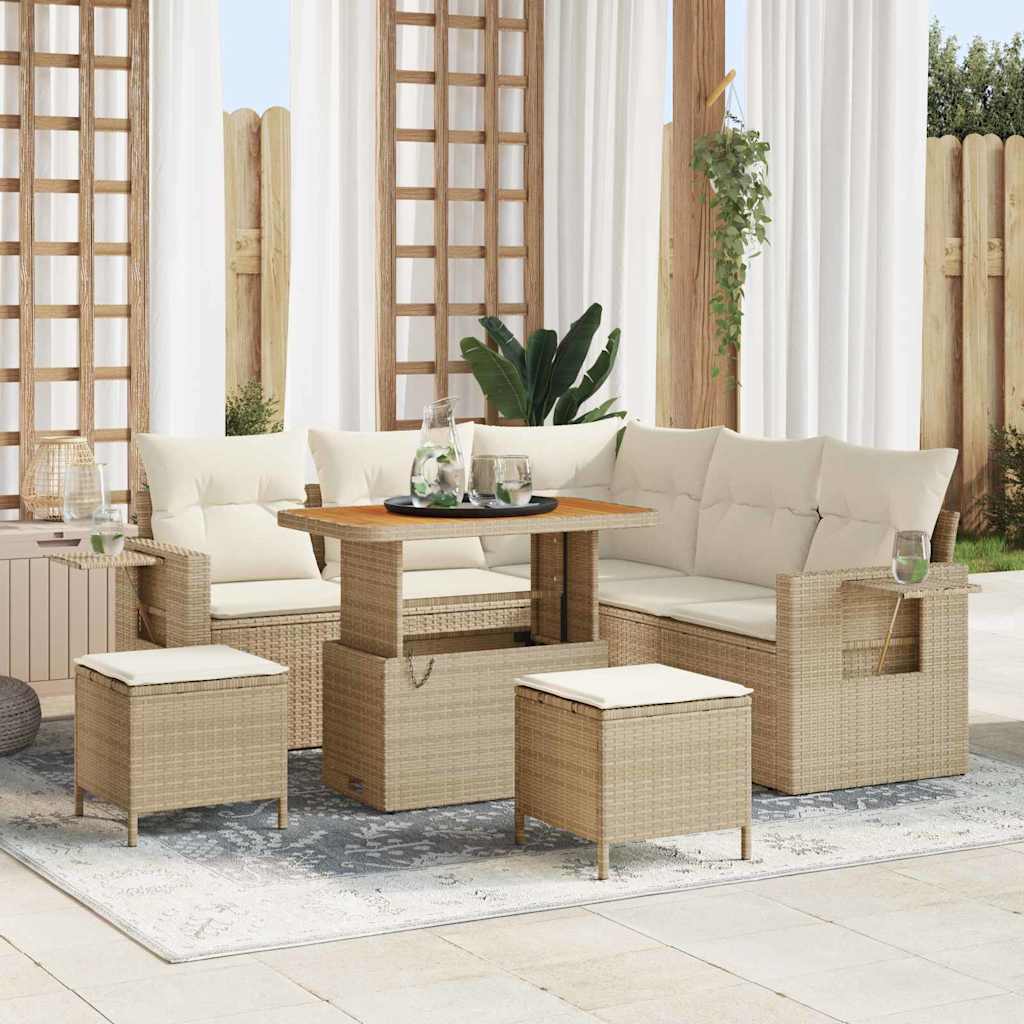 Tuin Sofa Set met kussen 8 pcs Beige poly rattan is nu te koop bij PeponiXL, paradijselijk wonen!