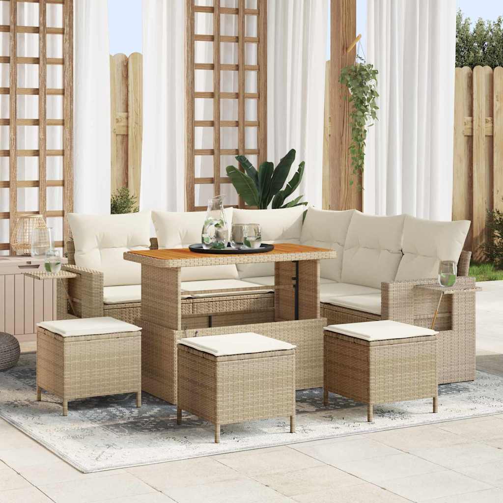Tuin Sofa Set met kussen 9 pcs Beige poly rattan is nu te koop bij PeponiXL, paradijselijk wonen!